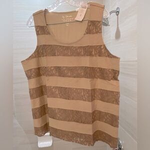 Chico’s Lace Stripe Tank - Tibet Taupe.  Size 3 (Chico’s sizing). Ctn/Nlyn